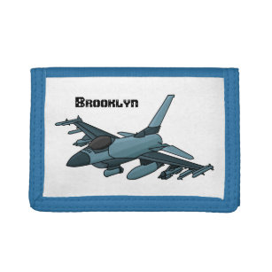 Military fighter jet plane cartoon trifold wallet