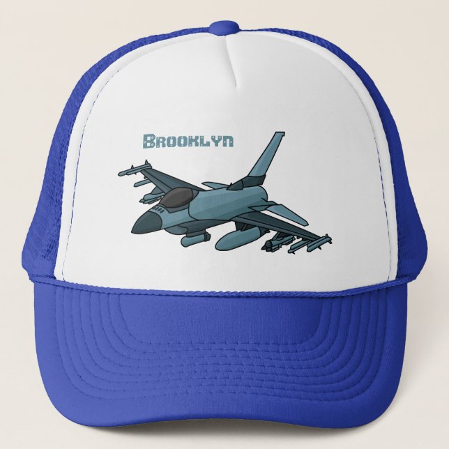 Military fighter jet plane cartoon trucker hat (Front)