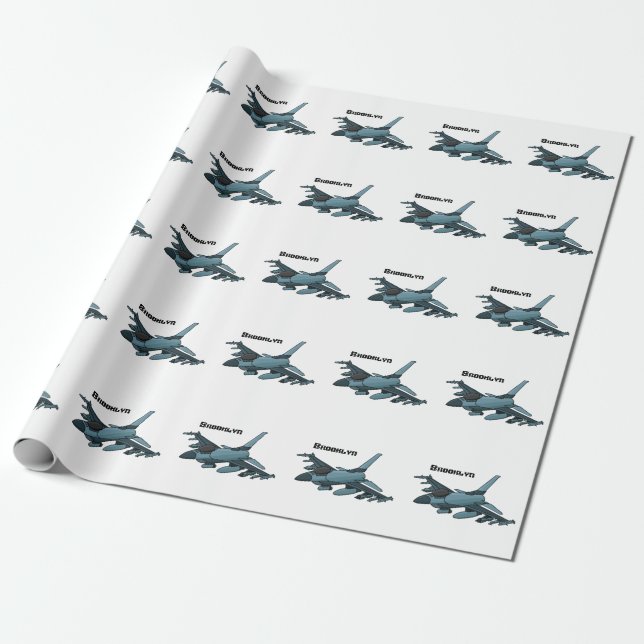 Military fighter jet plane cartoon  wrapping paper (Unrolled)