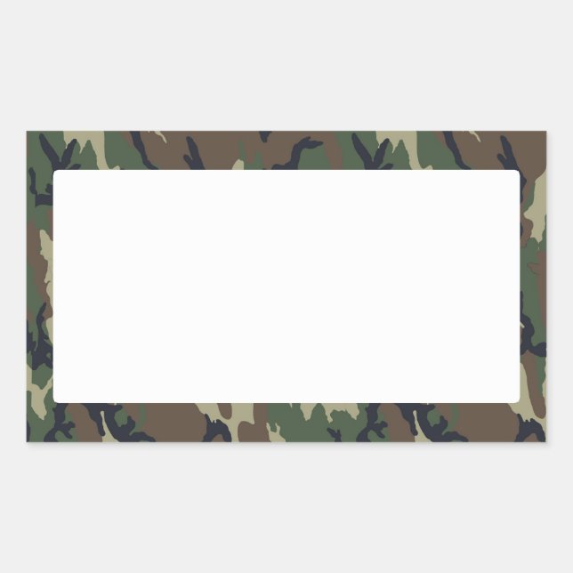 Military Forest Camouflage Background With White Rectangular Sticker (Front)