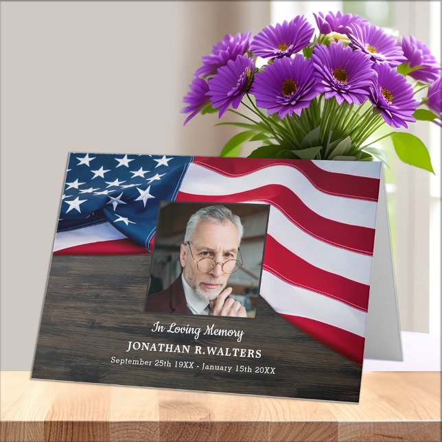 Military Funeral American Flag Photo Memorial Thank You Card (Creator Uploaded)