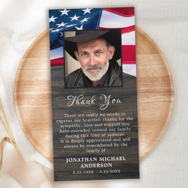Military Funeral Veteran Photo Memorial Sympathy Thank You Card (Creator Uploaded)