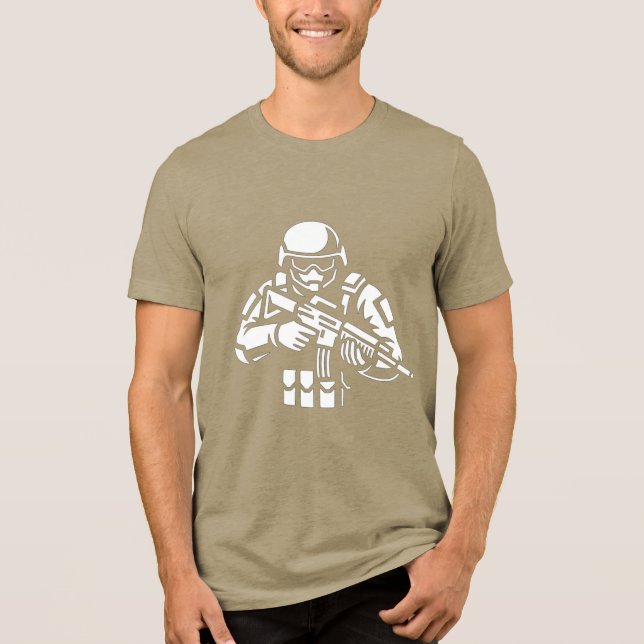 Military Gamer Skull Helmet Design T-Shirt Tri-Blend Shirt (Front)