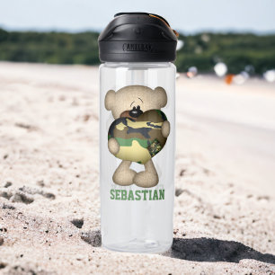 Military Giant Love Heart Camouflaged Bear Water Bottle