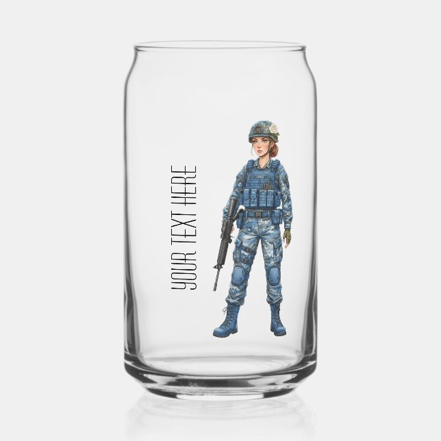 military girl editable text can glass (Front)