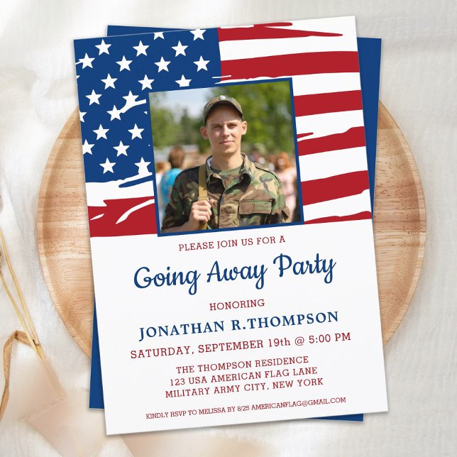 Military Going Away Party American Flag Photo Invitation (Creator Uploaded)