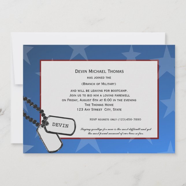Military Going Away Party Blue and Red Invitation (Front)