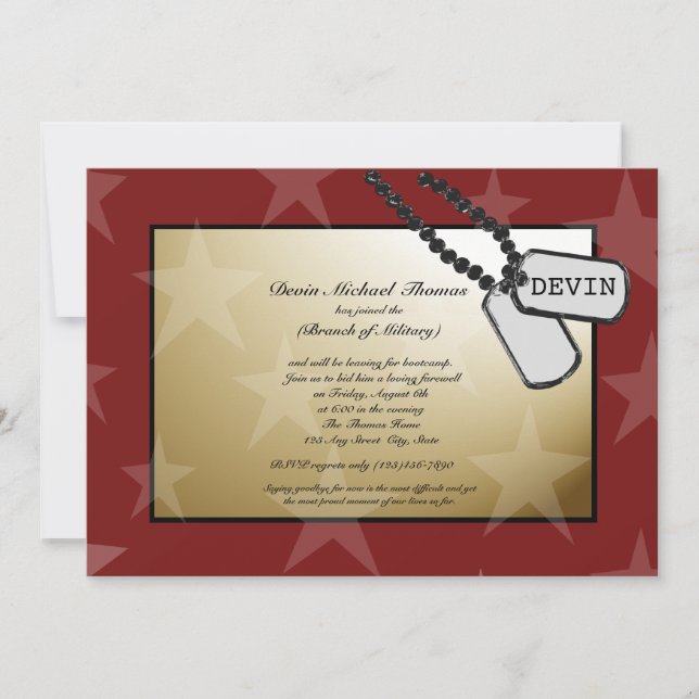 Military Going Away Party Gold and Red Invitation (Front)