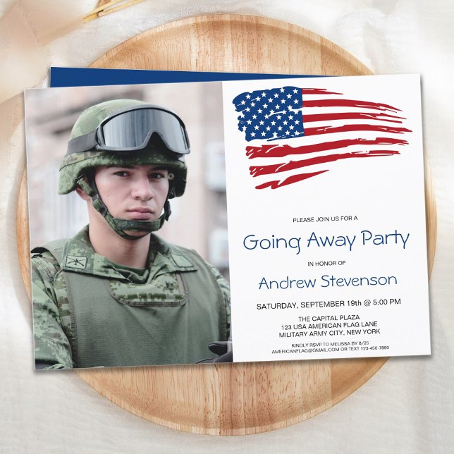 Military Going Away Party USA American Flag Photo Invitation (Creator Uploaded)
