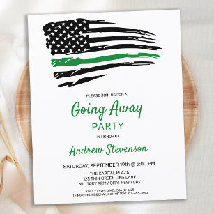 Military Going Away Party USA Flag Thin Green Line Announcement Postcard