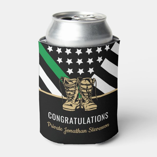 Military Graduation Thin Green Line Flag Army Can Cooler (Can Front)