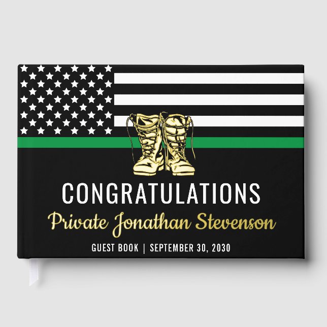Military Graduation Thin Green Line Flag Army Guest Book (Front)