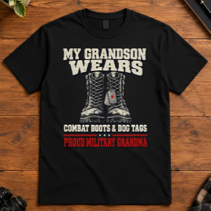 Military Grandma Grandson Wears Combat Boots Art T-Shirt