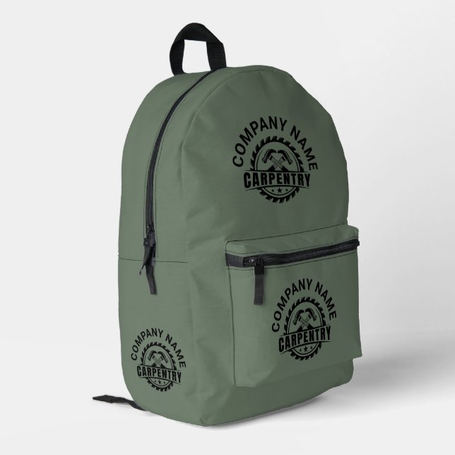 Military green background black logo custom text printed backpack (Back Corner Left)