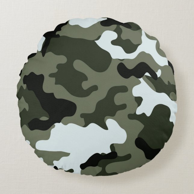 Military Green Camo Round Cushion (Front)