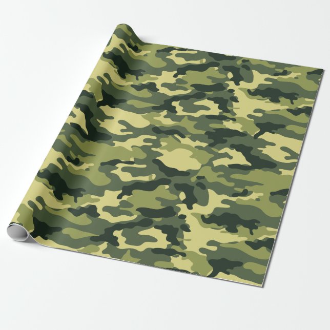 Military Green Camouflage Camo Pattern Wrapping Paper (Unrolled)