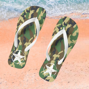 Military Green Camouflage With White Star Jandals
