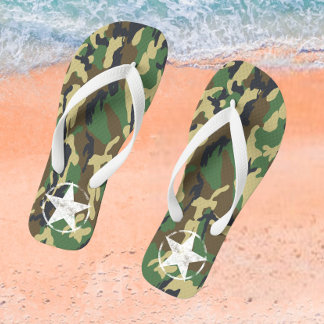 Military Green Camouflage With White Star Jandals