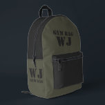 Military Green Gym Bag Custom Name<br><div class="desc">Sleek and customizable backpack design with minimalist text reading "Gym Bag" and personalized name option. The bag features a stylish combination of military green and dark gray,  making it the perfect gift for a friend who appreciates personalized items.</div>