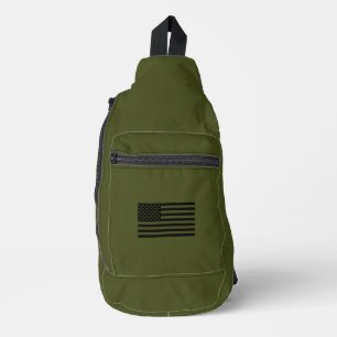 Military Green with American Flag Sling Bag