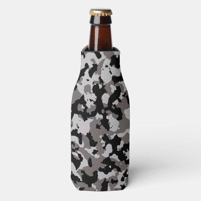 Military Grey Camouflage Pattern Bottle Cooler (Bottle Front)