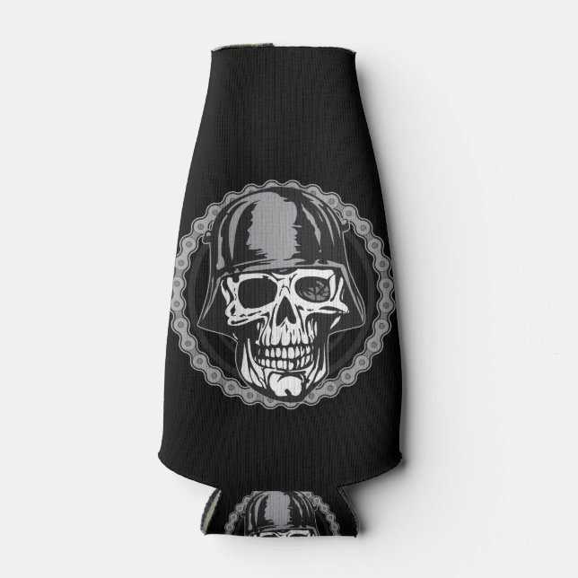 Military Helmet Skull With Biker Chain Bottle Cooler (Front)
