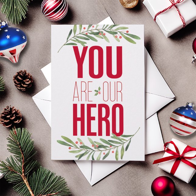 Military Hero Air Force Family Merry Christmas  Card (You are Our / My Hero USA Military Christmas Card, BMT basic training, boot camp, airman, air force)
