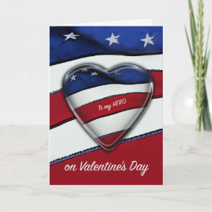 Military Hero Valentine Patriotic Heart U.S.Flag Holiday Card