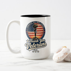 Military HONORING ALL WHO SERVED Thank You Veteran Two-Tone Coffee Mug
