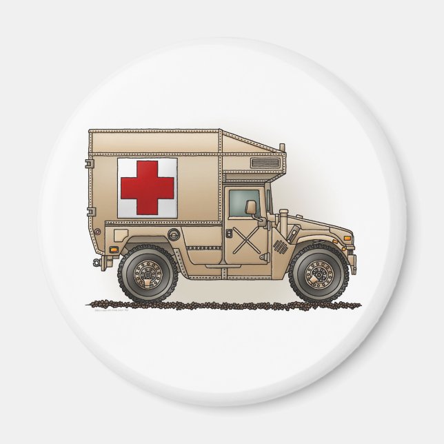 Military Hummer Ambulance Round Magnet (Front)