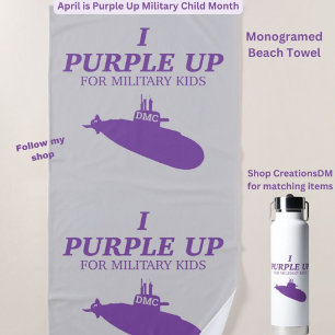 Military-I Purple Up for Military Kids MonogramSub Beach Towel