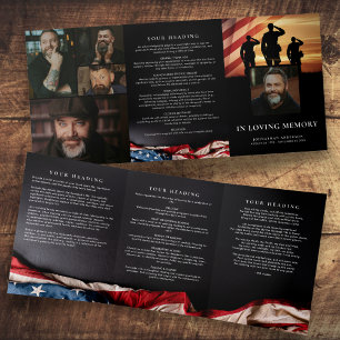 Military In Loving Memory Modern 5-Photo Memorial Tri-Fold Programme