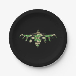 Military Jet camouflage fighter aircraft silhouett Paper Plate
