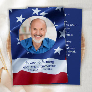 Military Memorial Prayer Card Stars & Stripes Poem