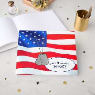 Military Memorial Service Dog Tags and Flag Guest Book