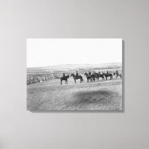 Military Men Survey a Distant Lakota Camp Canvas Print