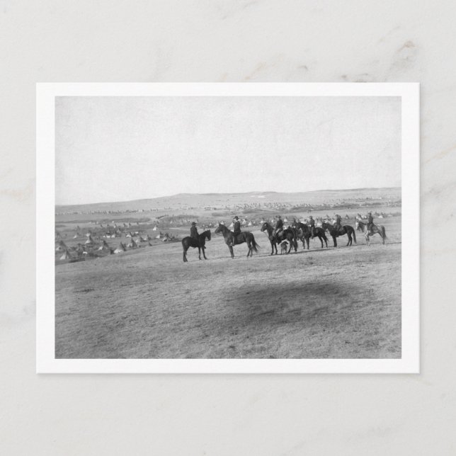 Military Men Survey a Distant Lakota Camp Postcard (Front)