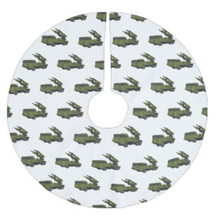 Military missile truck cartoon illustration brushed polyester tree skirt