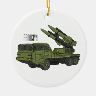 Military missile truck cartoon illustration ceramic tree decoration