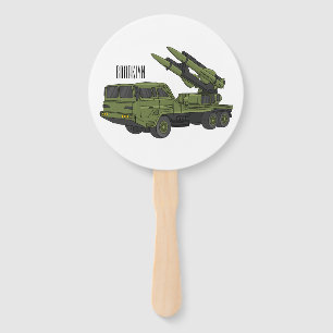 Military missile truck cartoon illustration hand fan