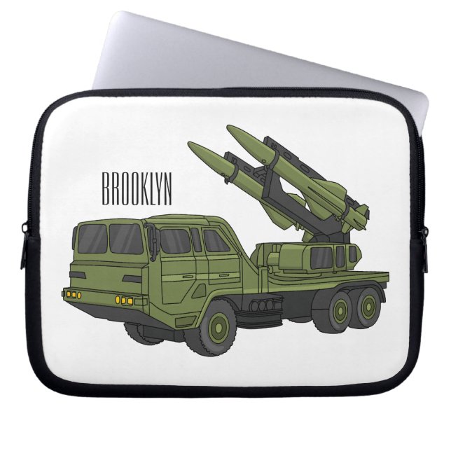 Military missile truck cartoon illustration laptop sleeve (Front)