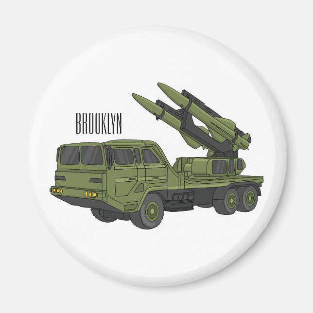 Military missile truck cartoon illustration magnet (Front)