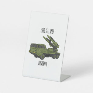 Military missile truck cartoon illustration pedestal sign