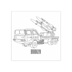 Military missile truck cartoon illustration rubber stamp