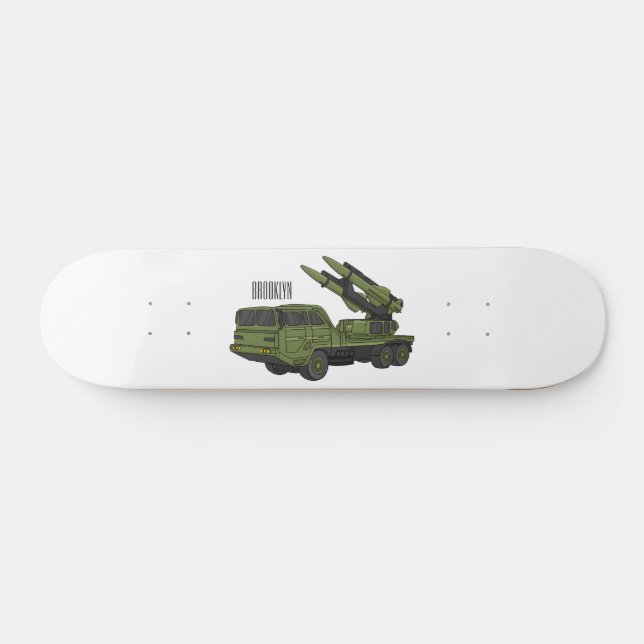 Military missile truck cartoon illustration skateboard (Horz)