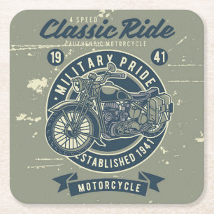 Military Motorcycle Design Paper Coaster