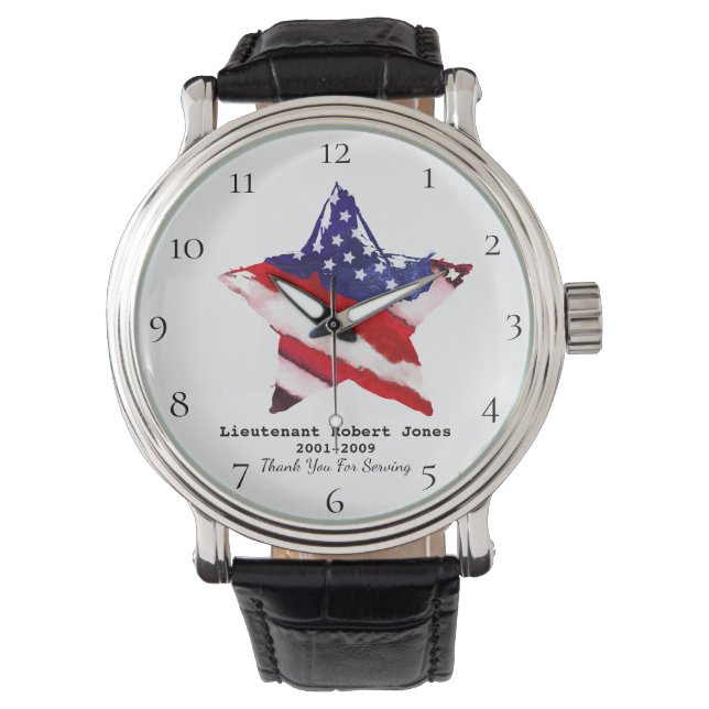 *~* Military Painted Veteran Red White Blue Flag Watch (Front)