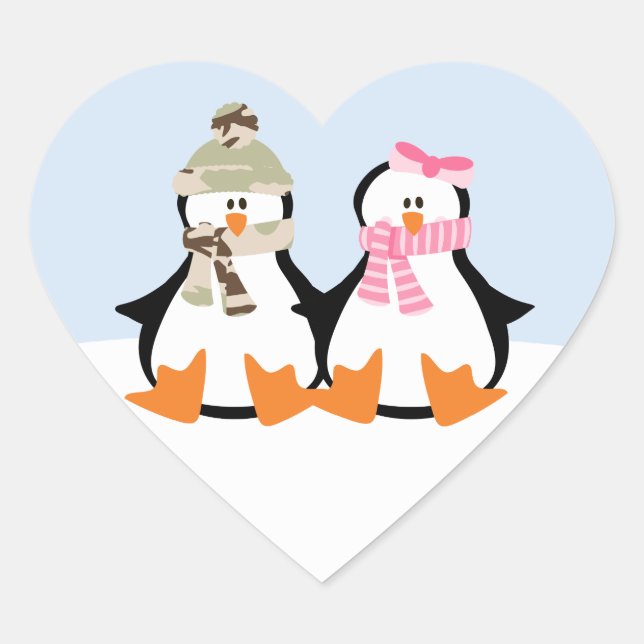 Military Penguin Couple Heart Sticker (Front)