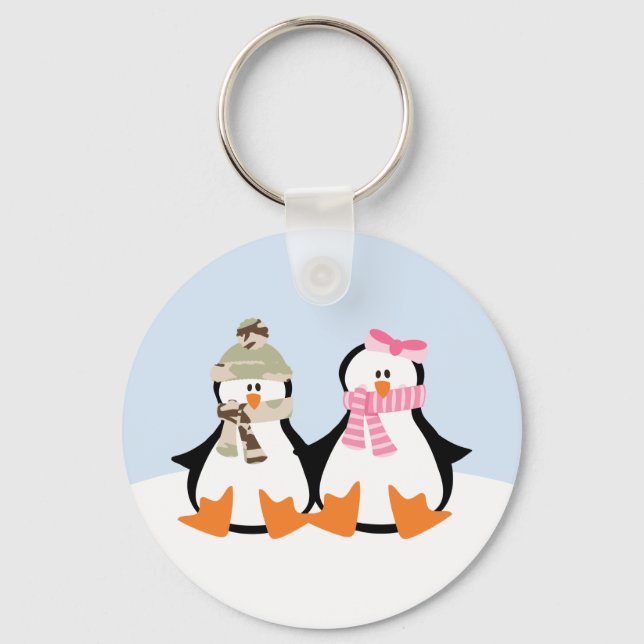 Military Penguin Couple Key Ring (Front)