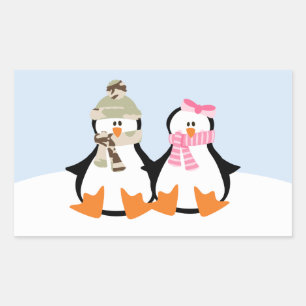 Military Penguin Couple Rectangular Sticker